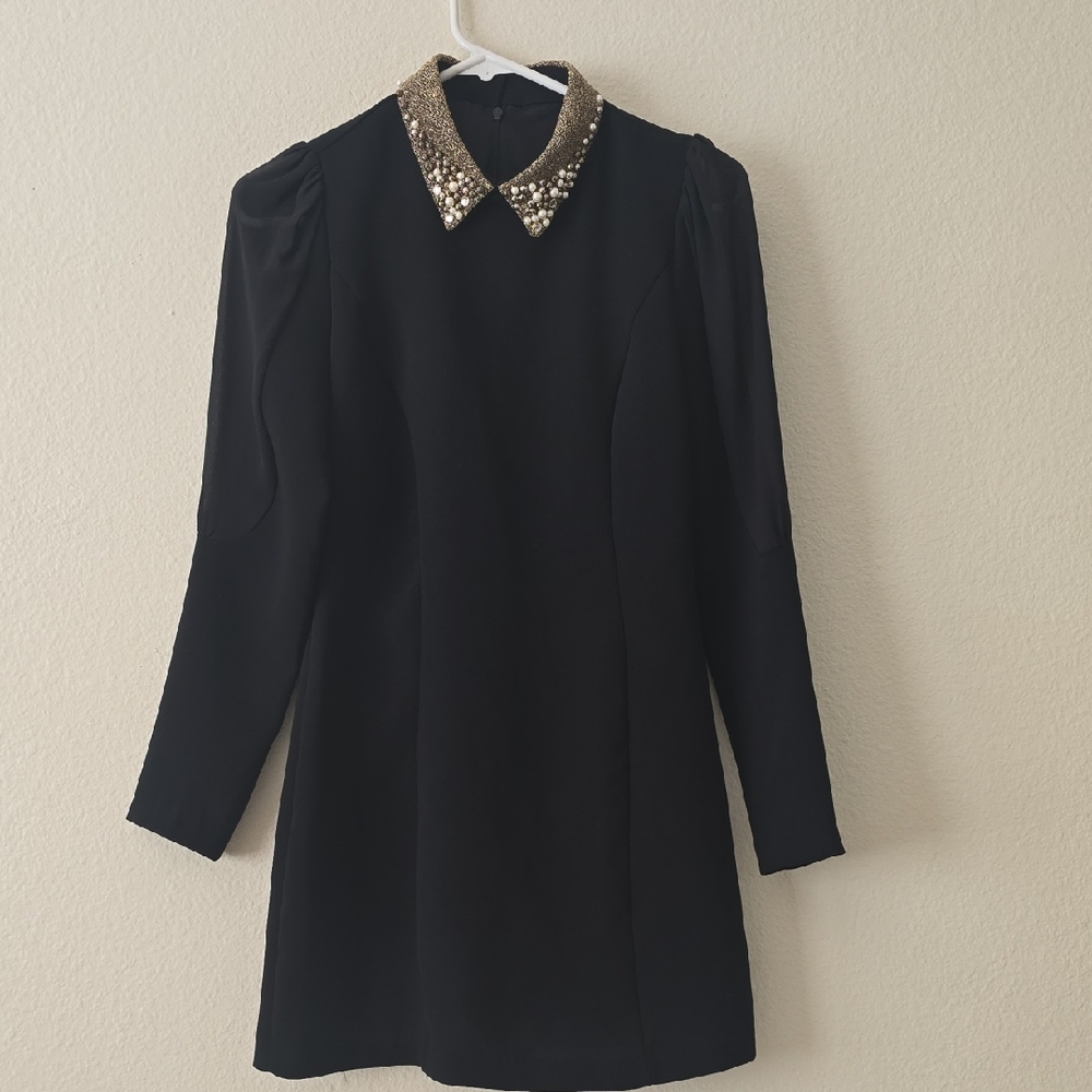 Jolie Black Dress with Gold Embellished Collar